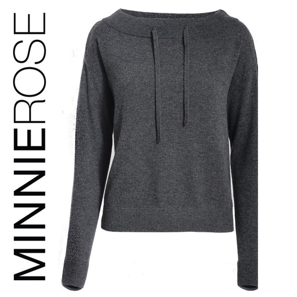 Minnie Rose 100% Cashmere Boat Neck Sweater with Drawstring F72113C21 Gray M - Picture 2 of 14